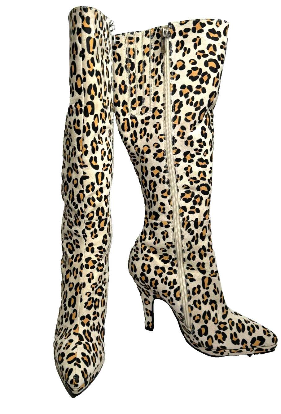 Colin Stuart Boot Womens 6.5 B Leopard Knee High Pointed Toe Platform 4" Heel